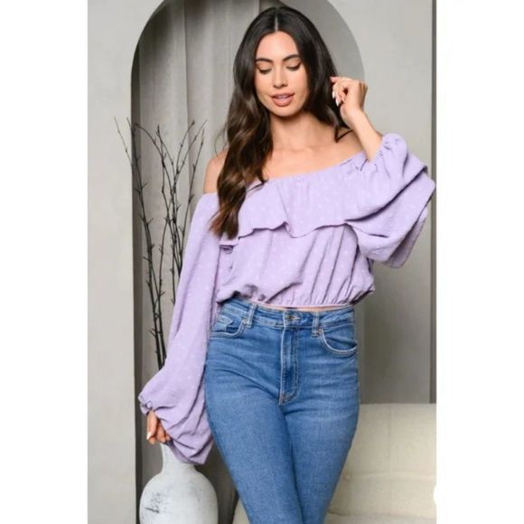 Lavender Polka Dot OffâShoulder Top - Picture 1 of 3